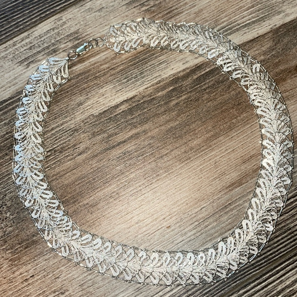 Sterling Silver filigree statement choker
